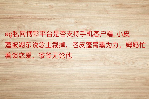 ag私网博彩平台是否支持手机客户端_小皮蓬被湖东说念主裁掉，老皮蓬窝囊为力，姆妈忙着谈恋爱，爷爷无论他